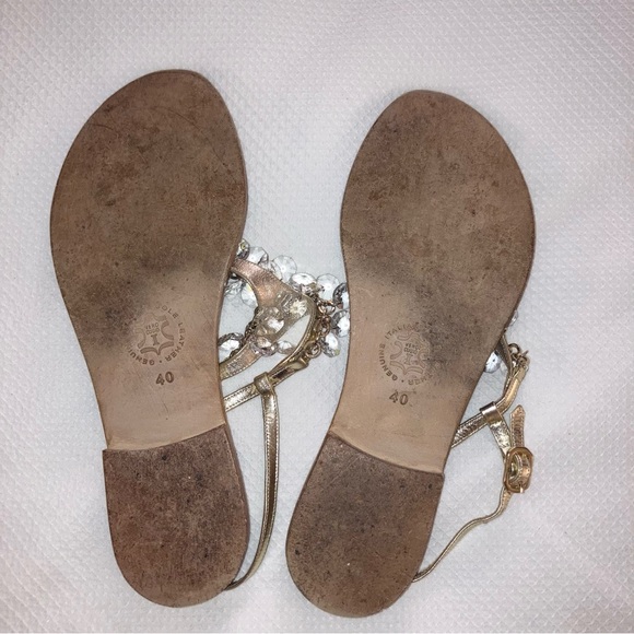 il Sandalo Tesorone Brothers Italy Crystals Chandelier Thong Sandals 9 Gold - Picture 10 of 12
